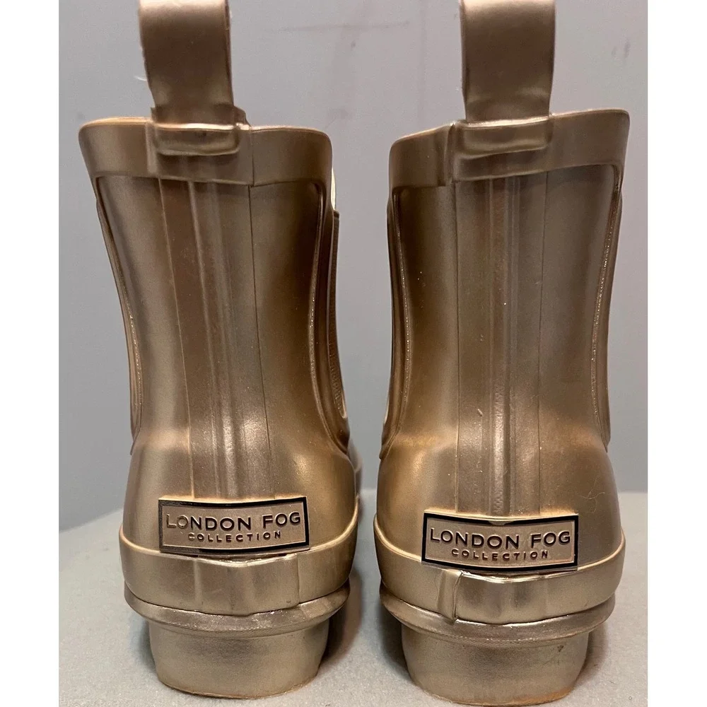 London Fog Womens Wembley Champagne Gold Rain Boots Ankle Rubber Waterproof Sz 8